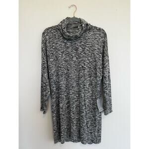 Max + Ash Black Gray Heather Long Sleeve Turtleneck Stretch Knit Sweater Dress M